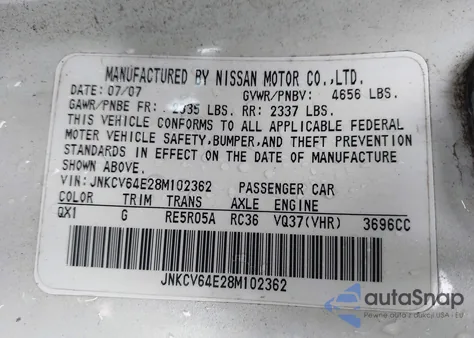 2008 Infiniti G37 Journey z USA, uszkodzony, nr VIN JNKCV64E28M102362